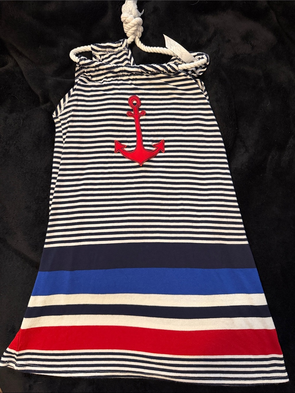 Striped Nautical Halter Dress with Anchor Applique - Navy, White, Red